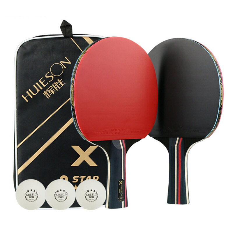 Table Tennis Paddle Rubber Ping Pong Racket 2-Player Set with 1Pair of Rackets 3 Balls