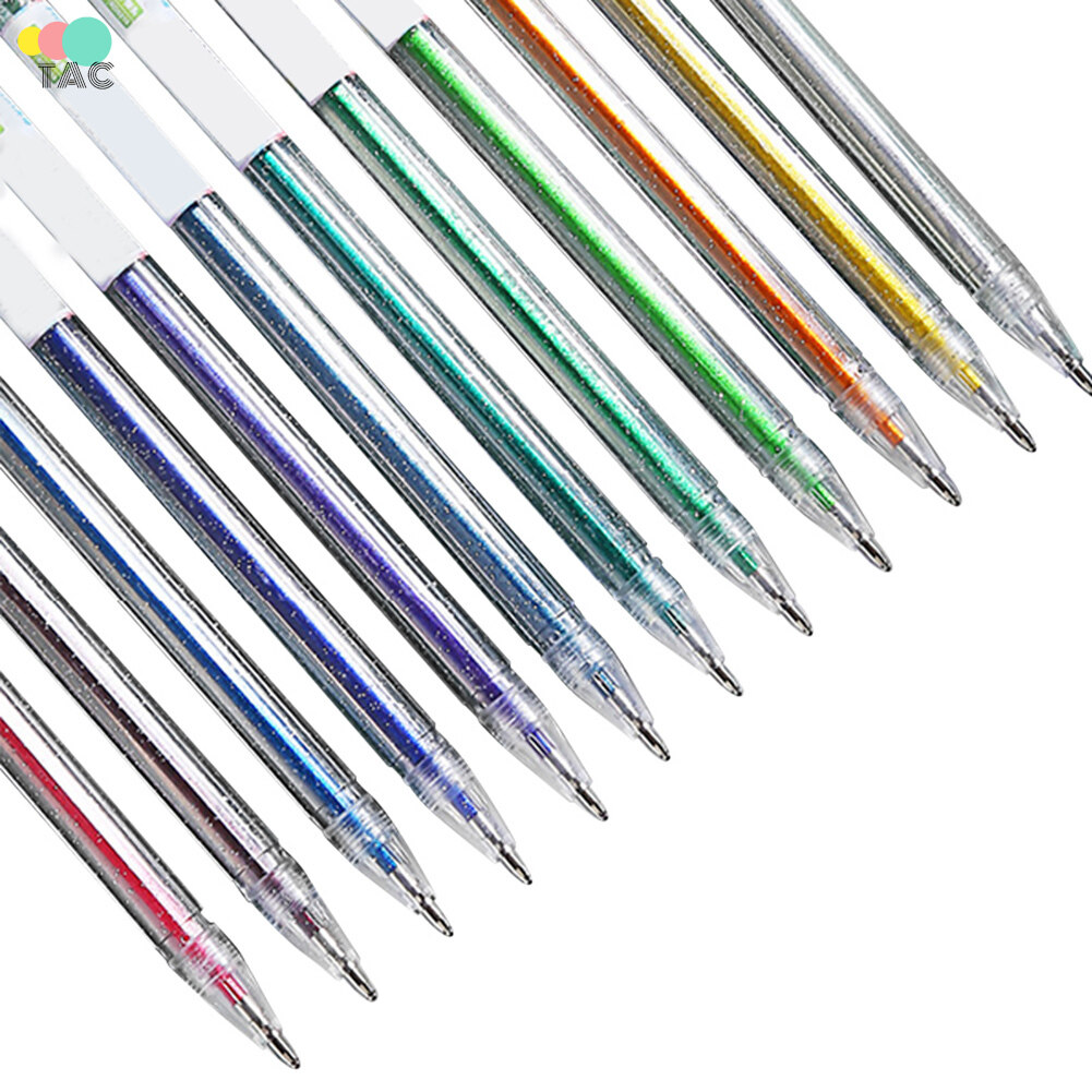 TAC 12 Colors Glitter Gel Pen Set Children Drawing Color Highlighter for Coloring Books Craft Doodling Painting 【Fast delivery】