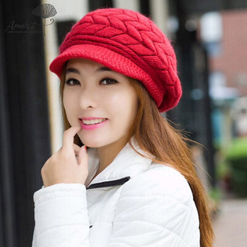 Amart Fashion Autumn Winte Women Knitted Beret Hat Solid Color Keep Warm Ladies Snapback Bonnet Sweet Girls Casual Crochet Cap