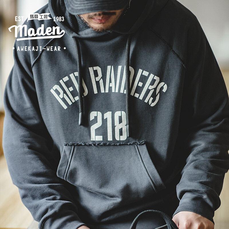 Maden brand Workwear Style 2022 spring new Men Youth American Vintage Letter Print Hoodie College Style Hip Hop Men's Layered Hoodie Lazy Pullover