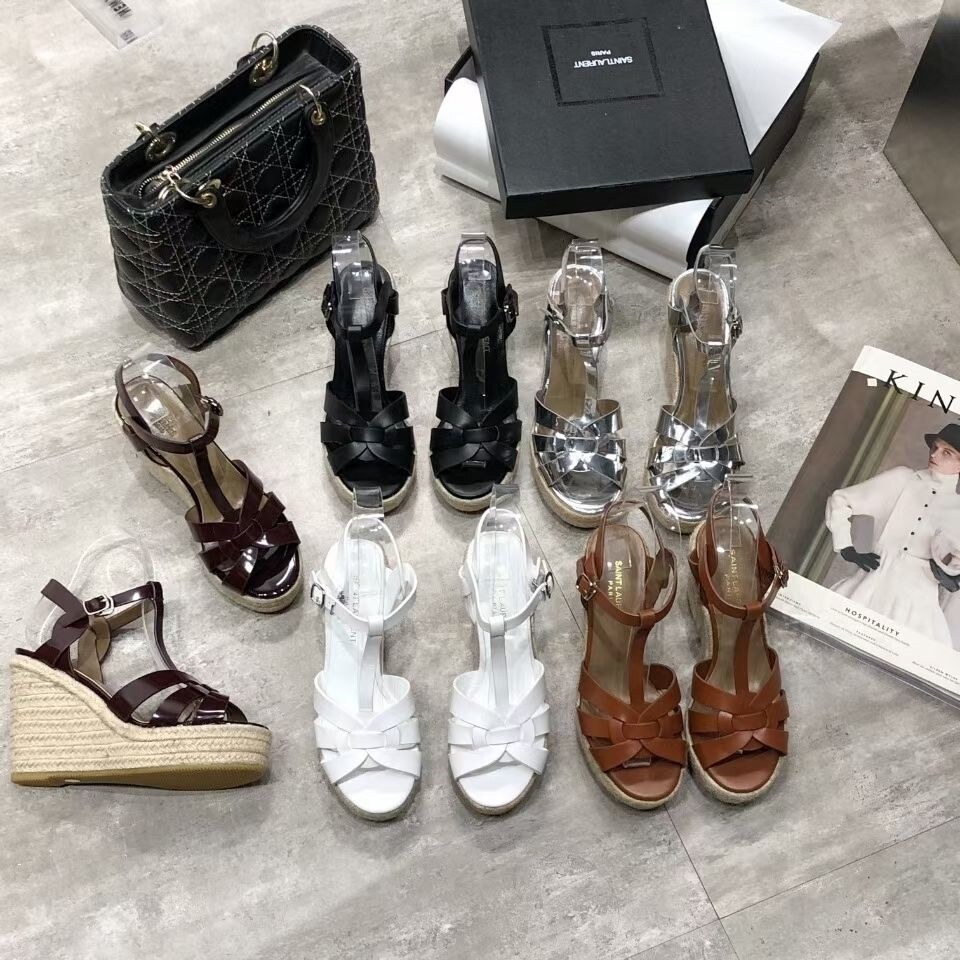 Women's genuine leather wedge sandals 2022 summer new fashion all-match comfortable casual refreshing thick bottom wedge heel sandals 9CM