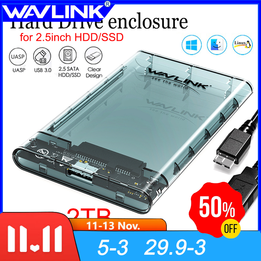Wavlink USB 3.0 External Hard Disk Box Storage Case for 7mm/9.5mm 2.5 inch SATA HDD / SSD,UP to 4TB, support UASP protocol,Transparent ABS plastic, Enclosure HDD Case