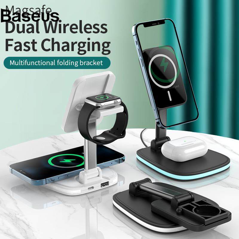 Baseus LFX-171 3 in 1 Foldable Wireless Charger Stand Fast Charging Dock Station for iPhone 12 Series/AirPods/Apple Watch