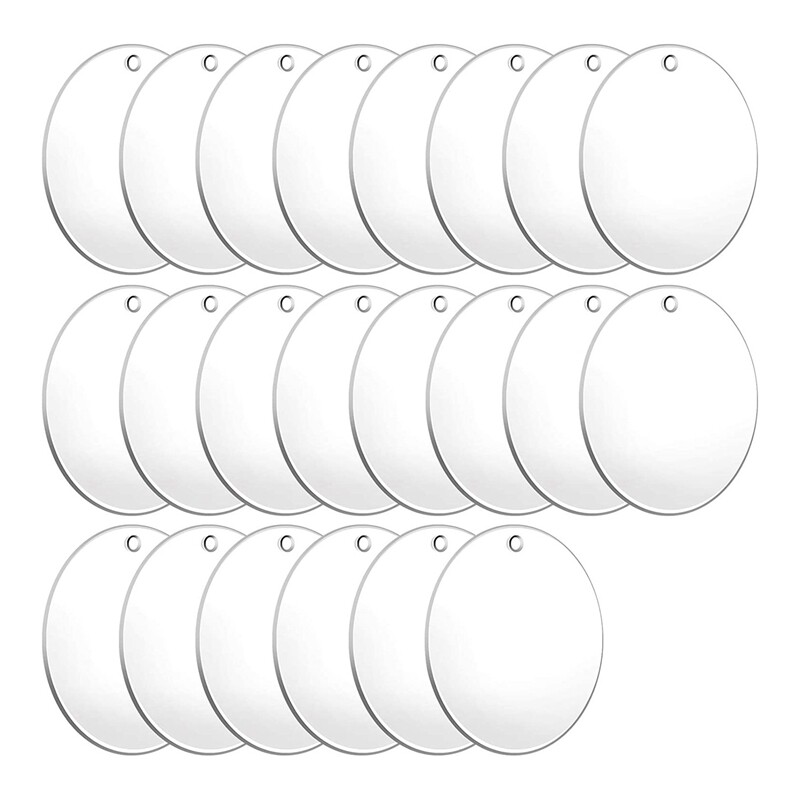 22 Pieces Acrylic Blanks Clear Ornaments Blanks Acrylic Round Circle Disc with Hole Acrylic Blank for Keychain