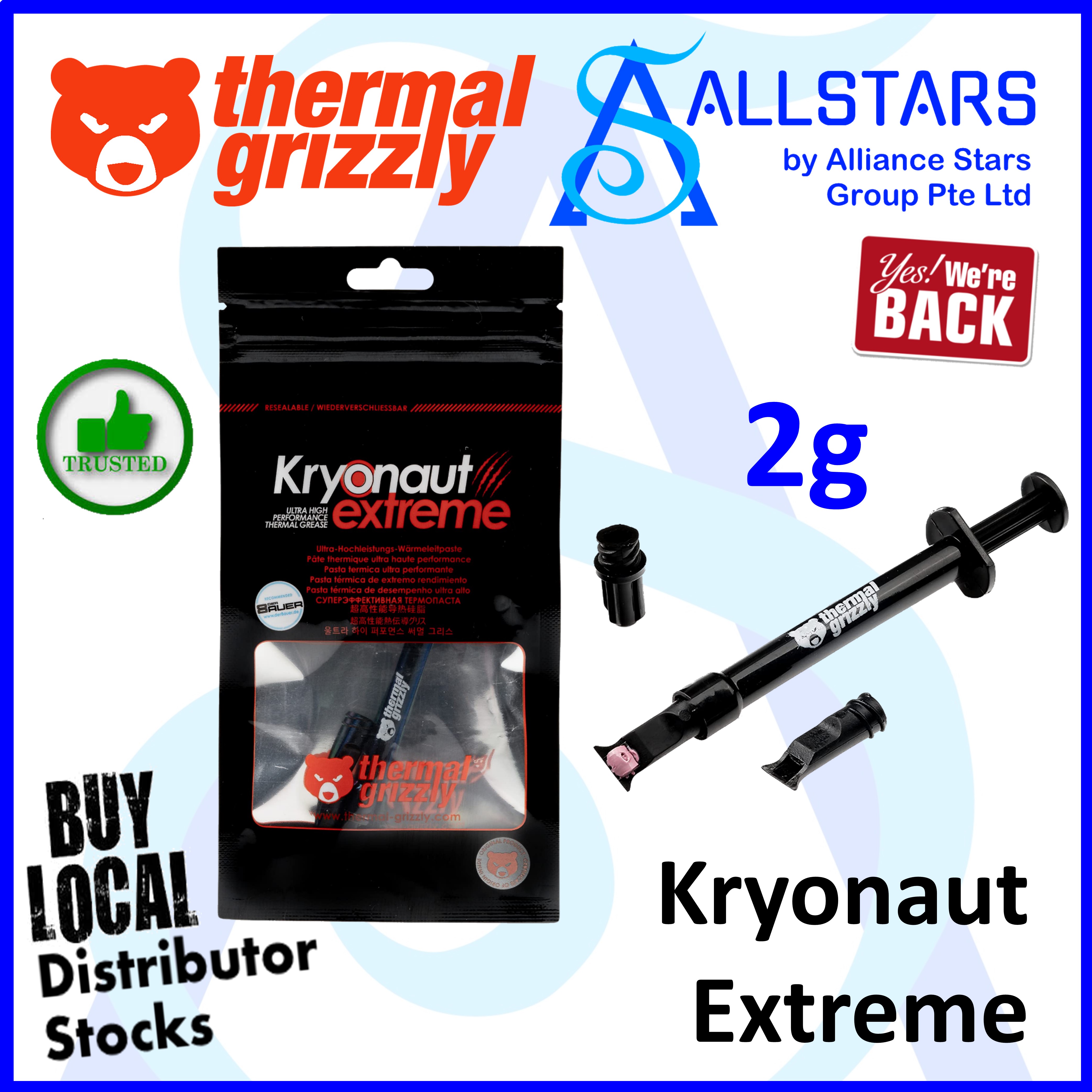 (ALLSTARS : We are Back / Promo) Thermal Grizzly Kryonaut Extreme 2g (TG-KE-002-R) Thermal Compound / Thermal Conductivity 14.2 W/m2K