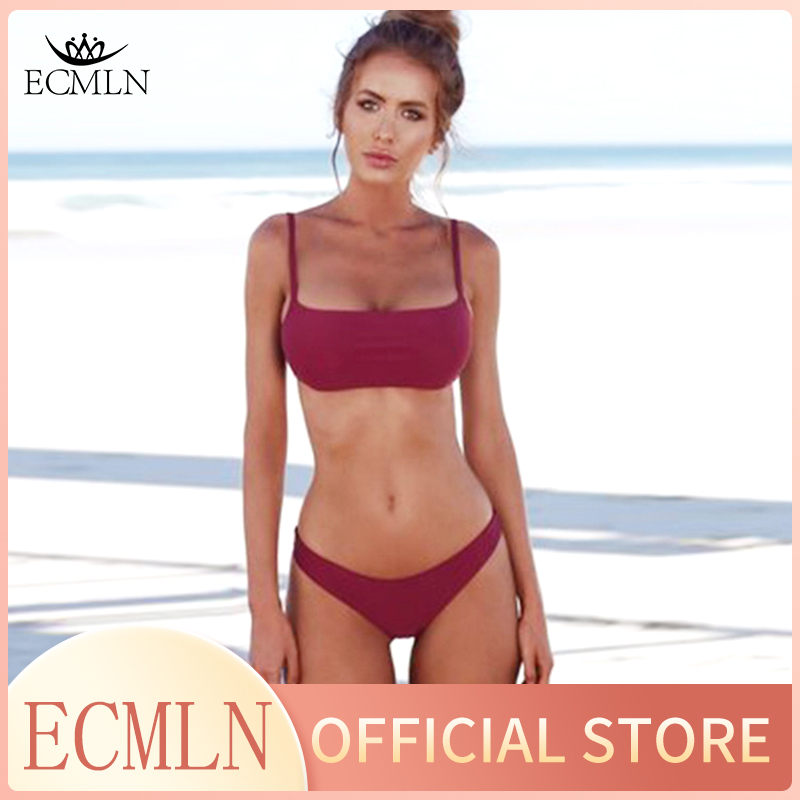 ECMLN 2022 Sexy Bikini Sets Women Swimsuit Solid Bikini Backless Swimwear Low Waist Bathing Suit dropship