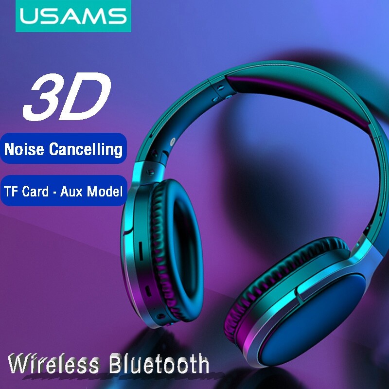 USAMS Wireless Bluetooth Headphones Noise Cancelling Headphones with microphone Headset 3D Surround Sound Support TF Card AUX Model