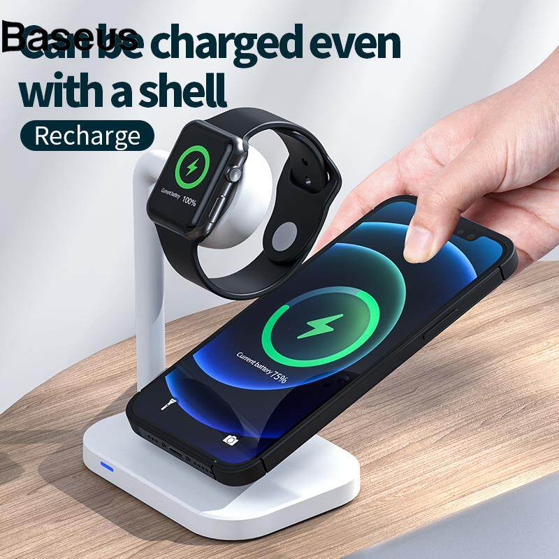 Baseus 2 in 1 Magnetic Wireless Charger Desktop Wireless Fast Charging Base Stand Dock Station for Apple Watch/iPhone