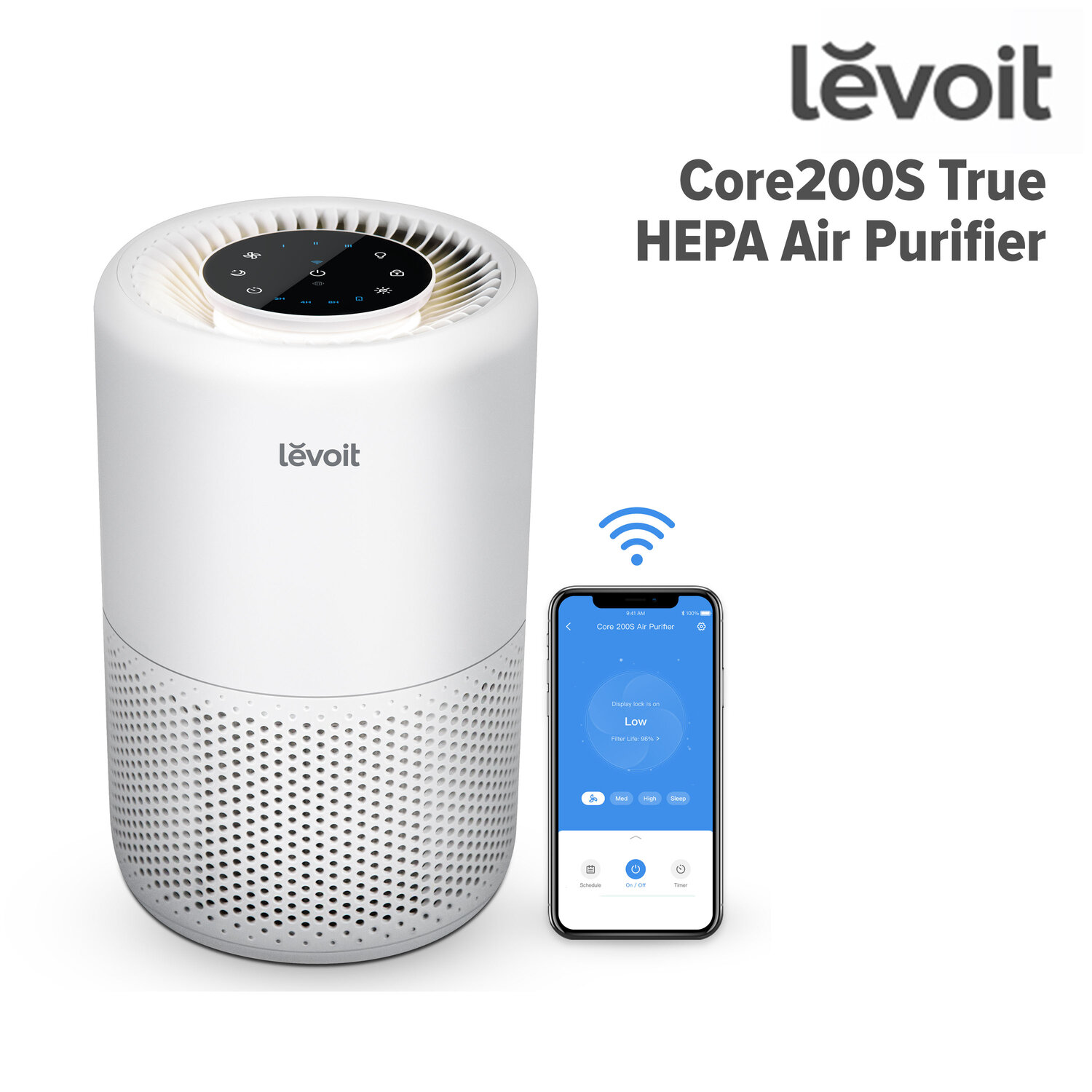 Levoit Core200S Smart WiFi Air Purifier for Home, Alexa Enabled H13 True HEPA Filter for Allergies, Pets, Smokers, Smoke, Dust, Pollen, 24dB Quiet Air Cleaner for Bedroom with Display Off Design - Bri