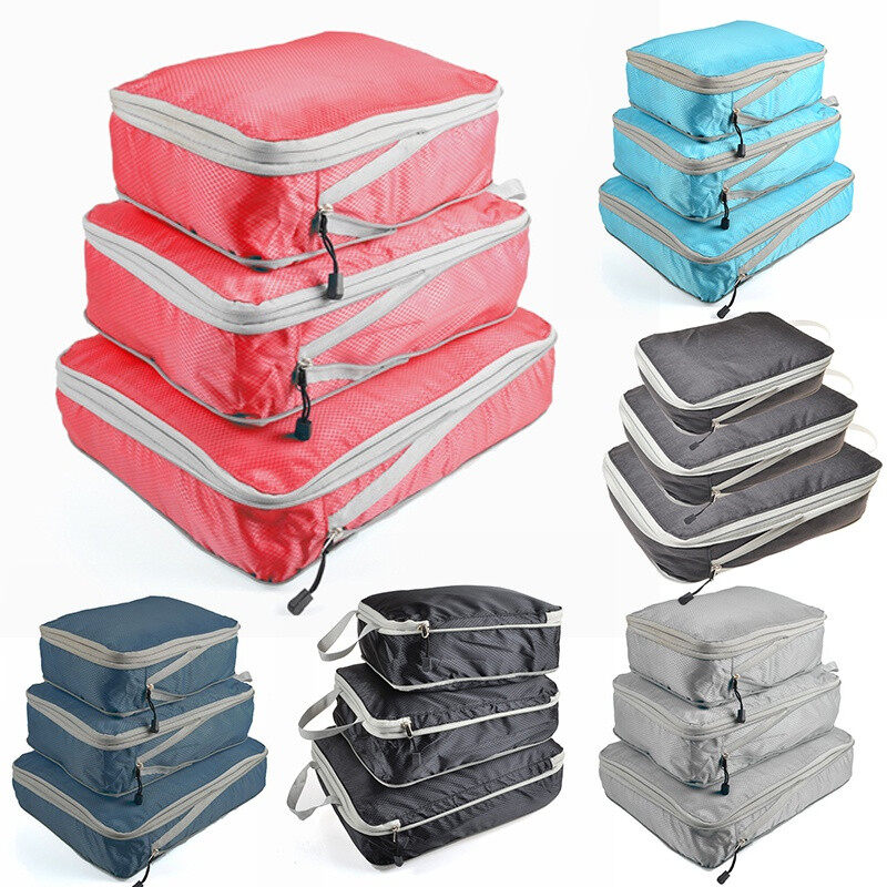 3PCS Compression Packing Cubes Expandable Storage Travel Luggage Bags Organizer