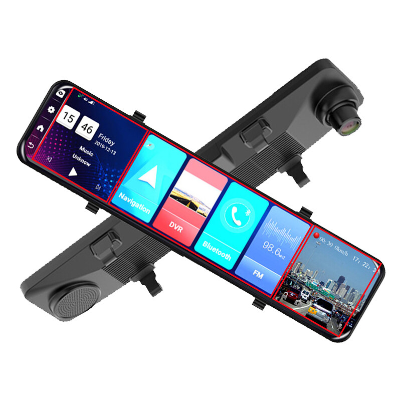 EKLEVA 3 Split Screen 12 4G Android 8.1 Car Rearview Mirror Camera RAM + ROM 2GB+32GB/4GB+32GB Dual Lens DVR ADAS WiFi BT 4.0 Dash Cam Video Recorder