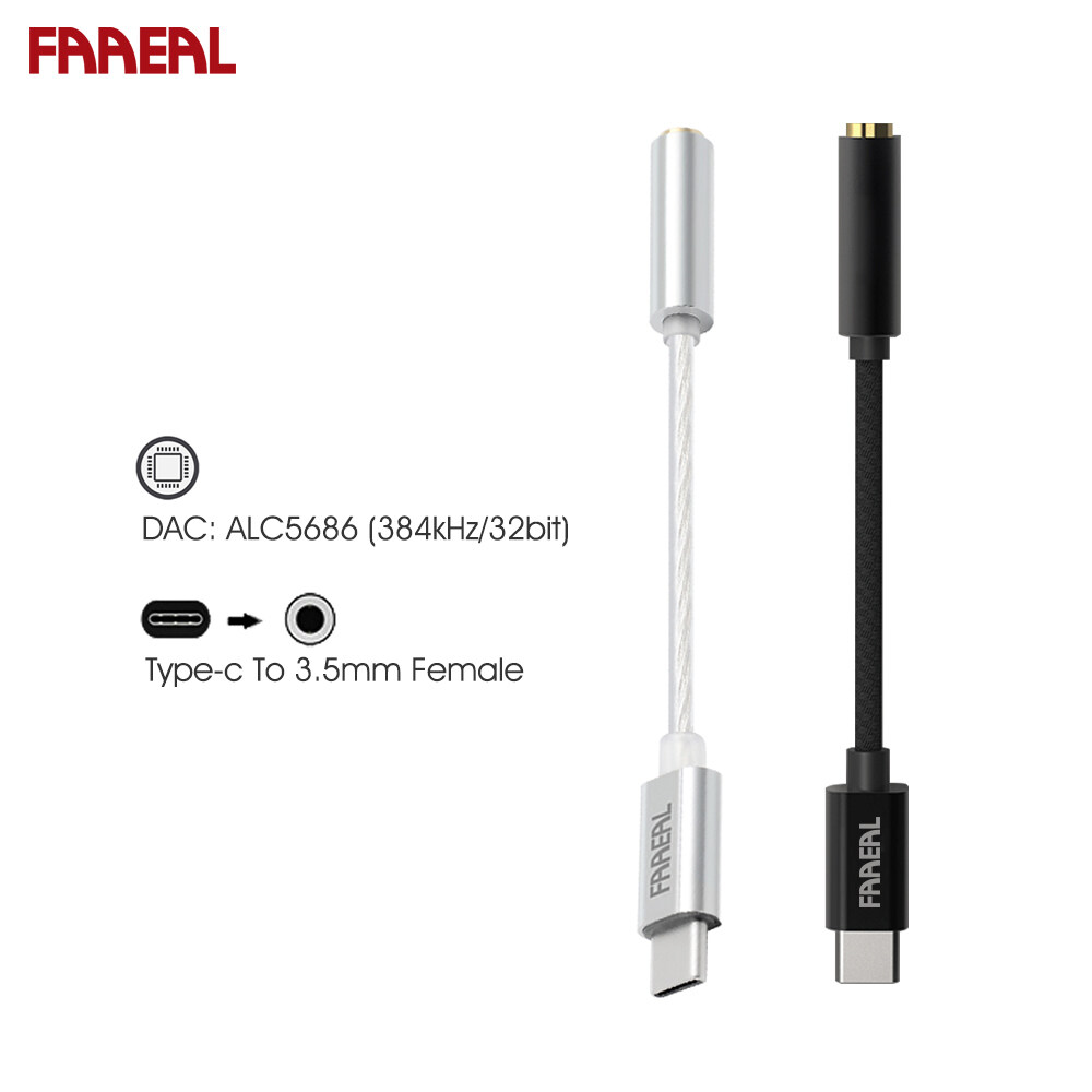 Faaeal Type-C To 3.5mm Audio Cable ALC5686 384kHz/32bit Headphone Amplifier USB DAC AMP Adapter 6N OCC Silver-plated Wire Decoding Headphone Converter Decoder For Win10 Android 4.0