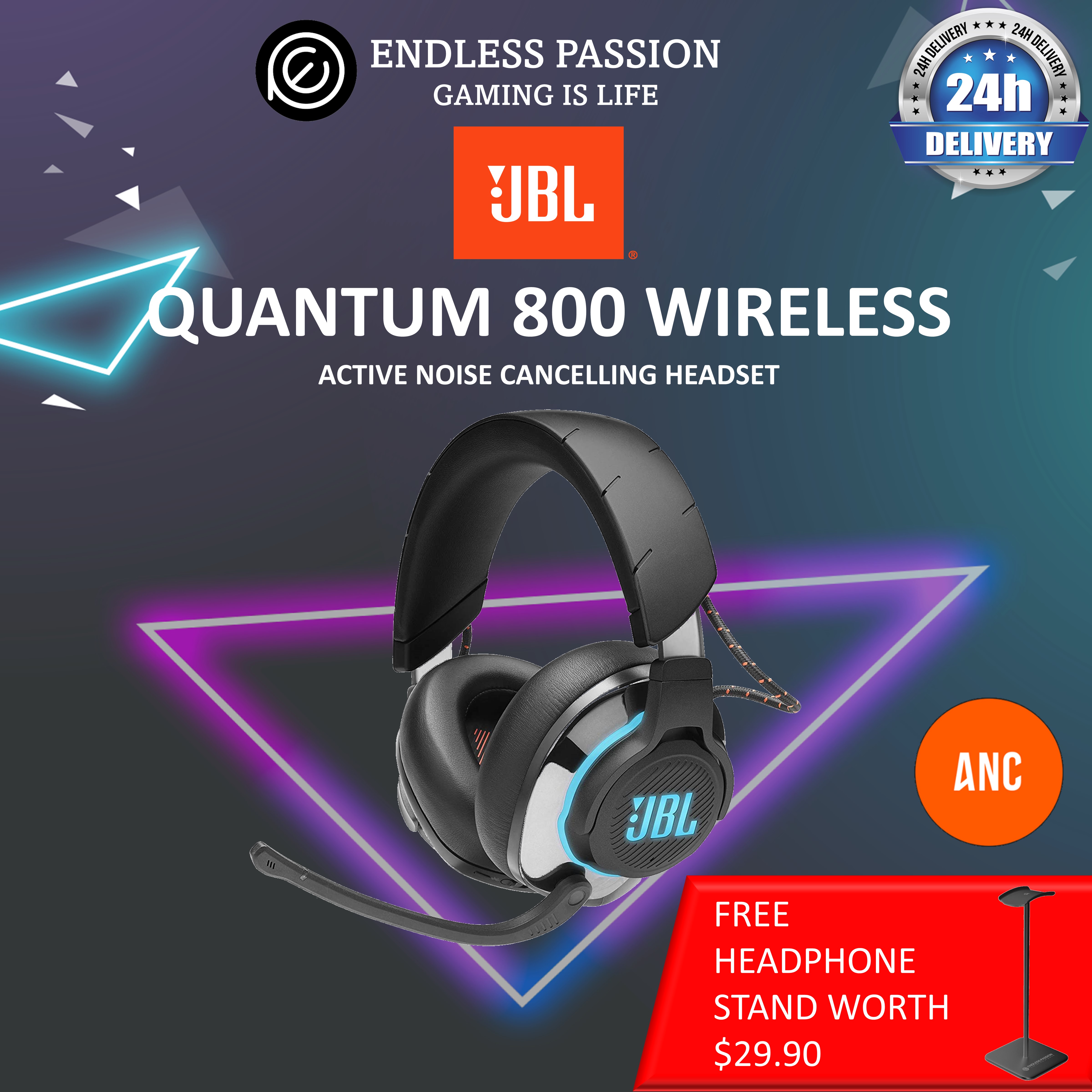 JBL Quantum 800 - Wireless Over-Ear Performance Gaming Headset with Active Noise Cancelling and Bluetooth 5.0