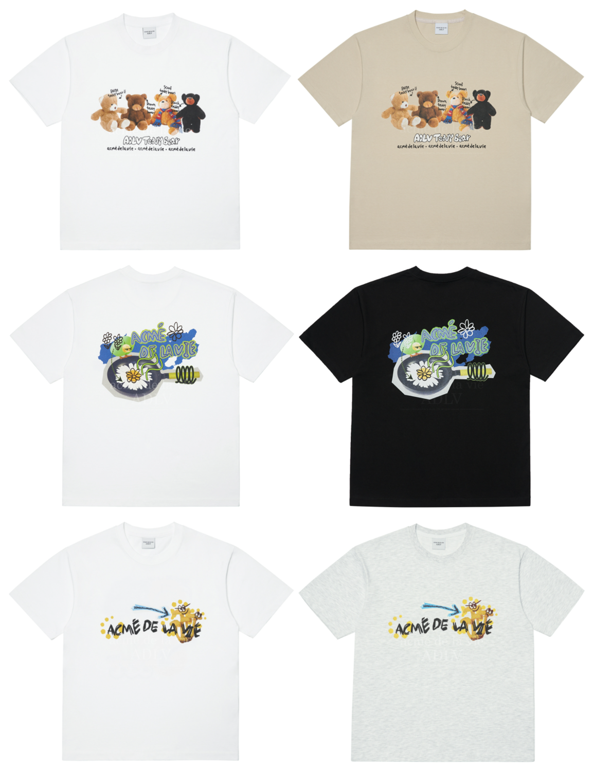 [acme de la vie] ★With the HiddenTag OVERSIZED★ TEDDY BEAR DOLL FRIENDS MUSHROOM COLLAGE DAISY CHICK COLLAGE ADLV SHORT SLEEVE T-SHIRT