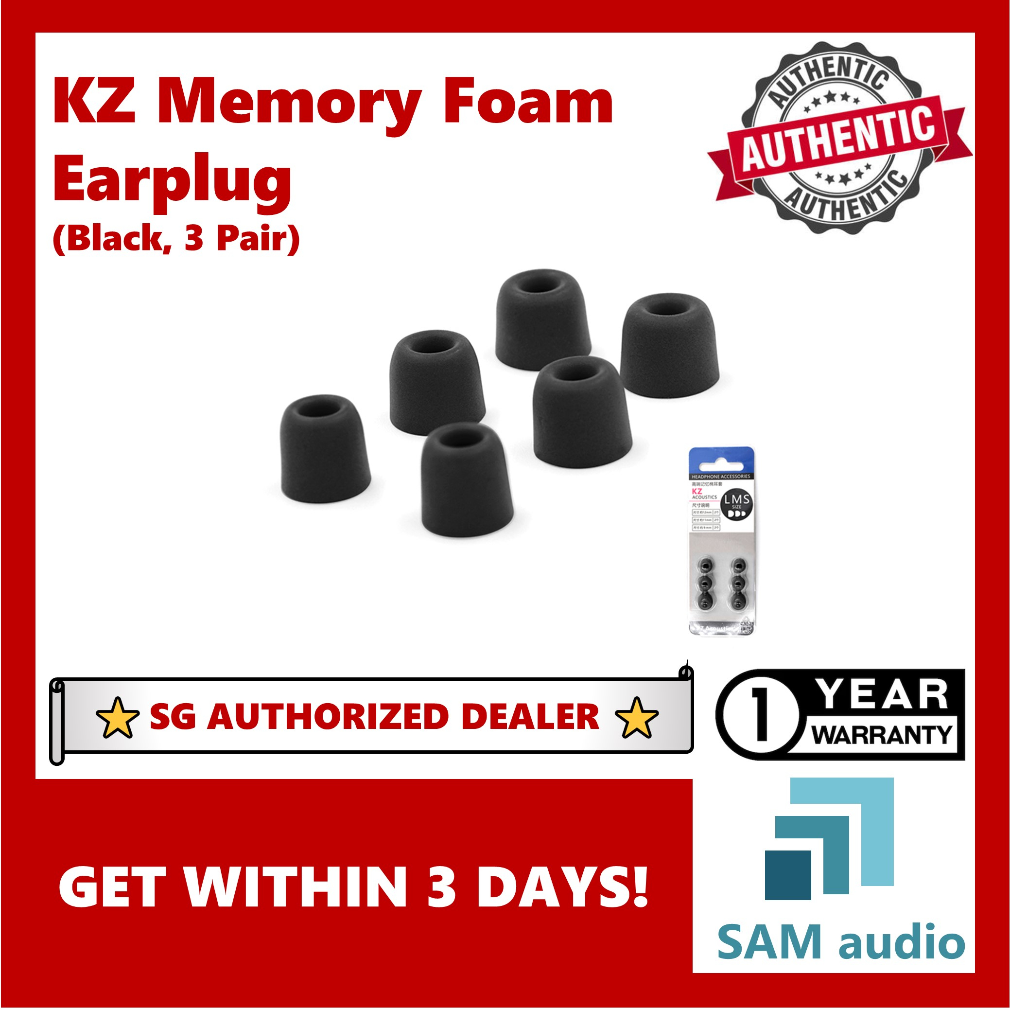 [SG] KZ Memory Foam Eartip (1 pack 3 size inside  S/M/L)