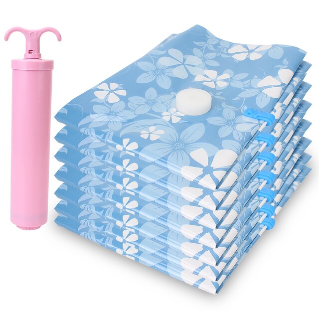 7 Pcs Compressed Bags For Clothes Blanket Home Organizer With Hand Pump Reusable Thickened Space Saving Vacuum Storage Bag