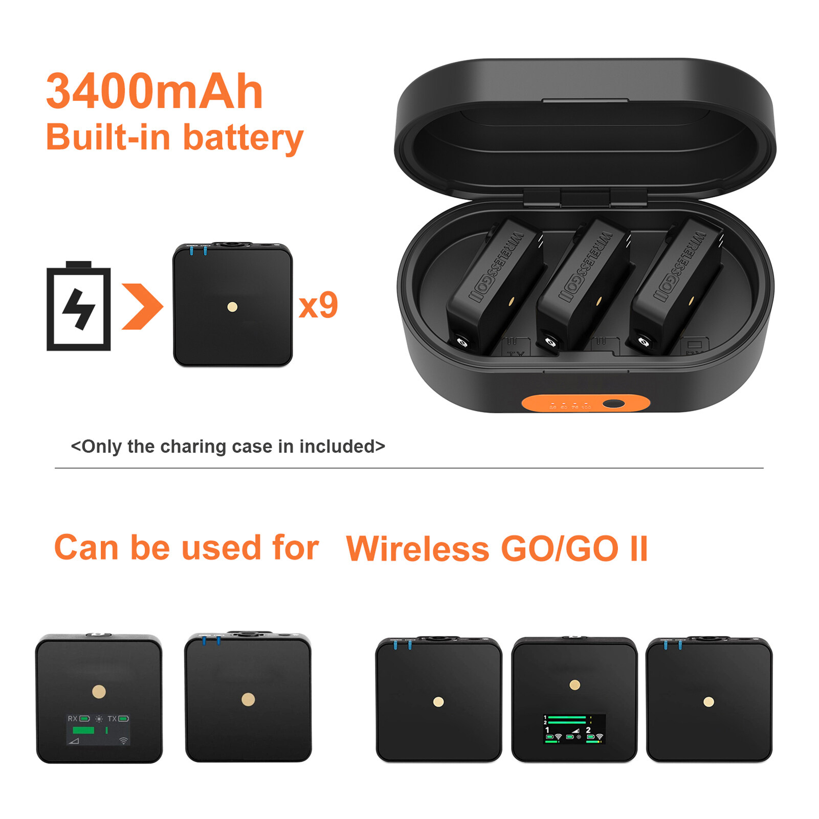 Andoer Wireless Microphone Charging Case 3-slot Charging Box with Type-C Input USB-A Output Indicator Lights Charger Replacement for RODE Wireless GO I/ GO II Microphone