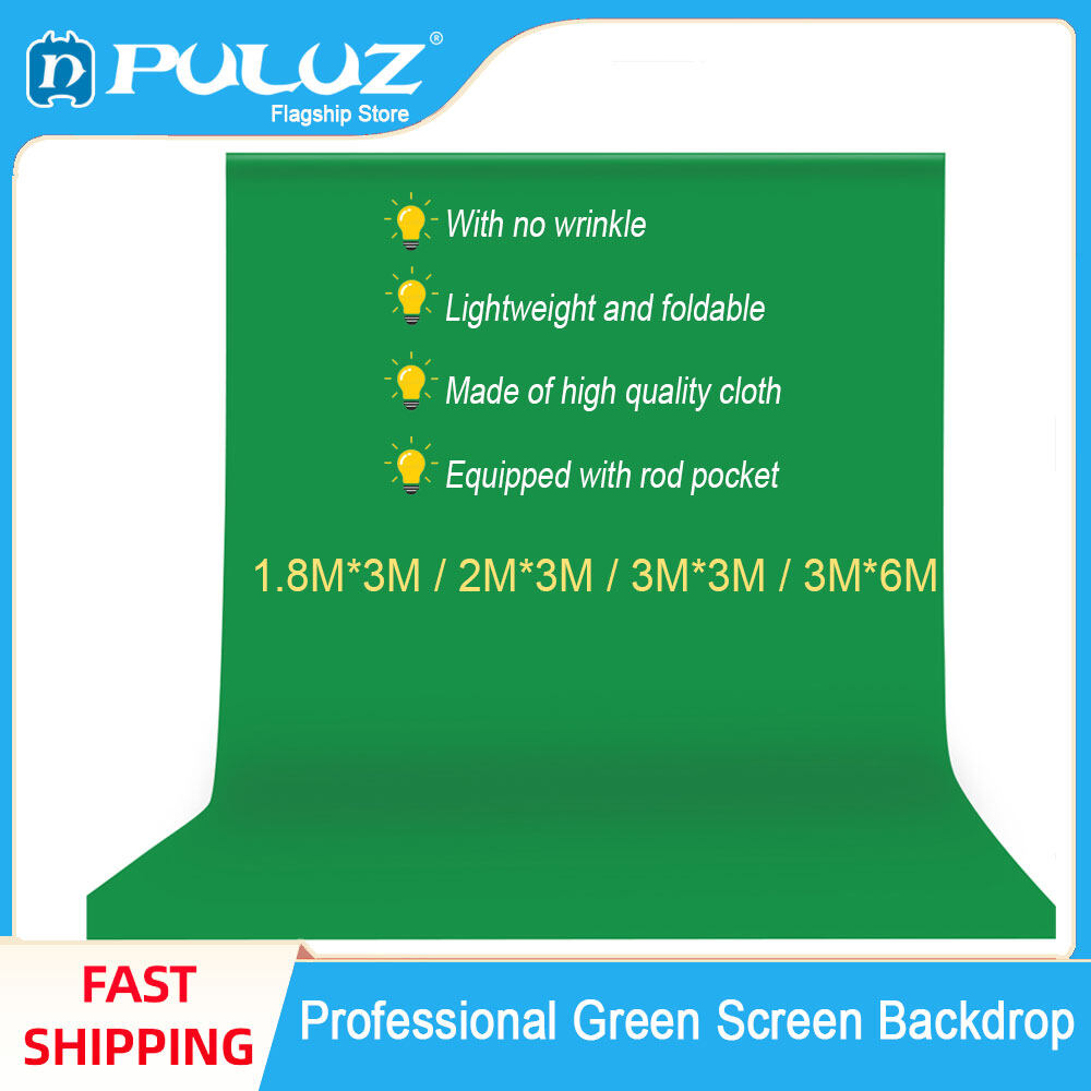 PULUZ Professional Green Screen Backdrop Studio Photography Background Washable Durable Polyester-Cotton Fabric Seamless One-Piece Design for Portrait Product Shooting