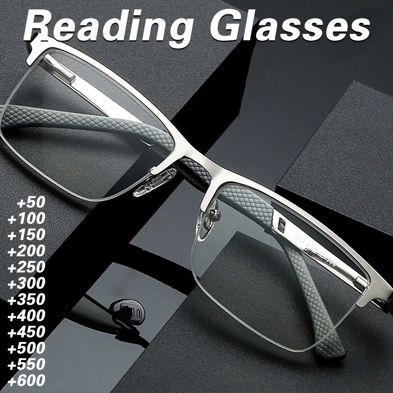 +0.5 to +6.0 Business Reading Glasses Men Metal Optical Frame Lens Anti Blue Light Presbyopia Glasses With Grade
