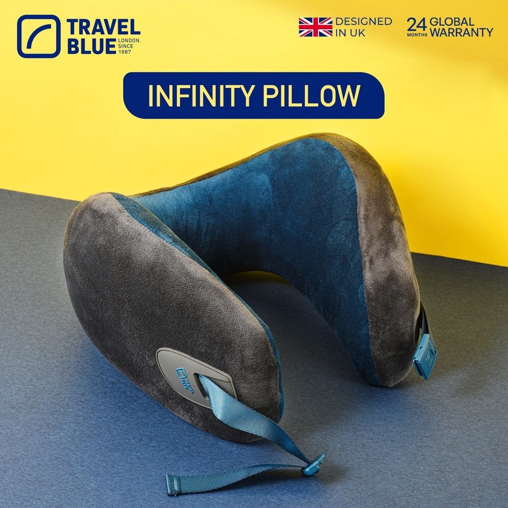 Travel Blue Infinity Pillow - High Quality High Density Memory Foam Ergonomic Neck Pillow