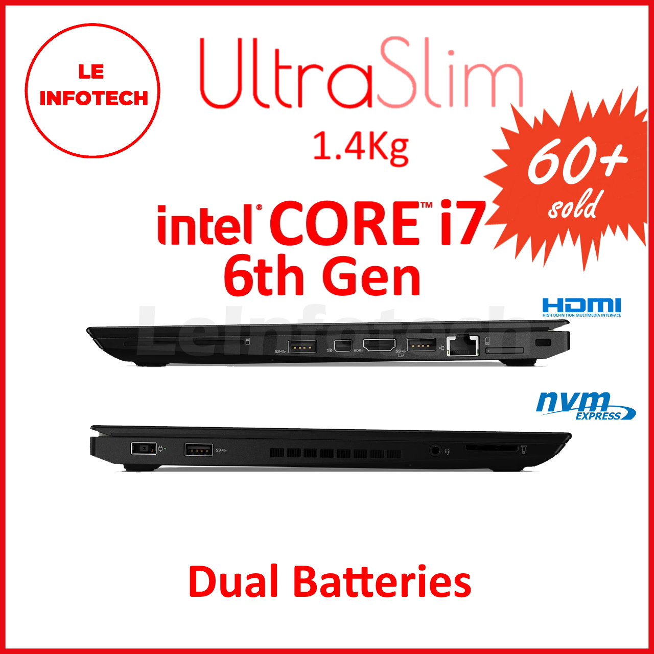 Lenovo ThinkPad T460s 14” Business Ultrabook Laptop Intel Core i7-6600U 2.6GHz 8/20GB DDR4 New 256/512GB/1TB M.2 NVMe SSD with Charger WebCam HDMI Mini DP MS Win10 Pro Used 30 Days Warranty - LeInfote