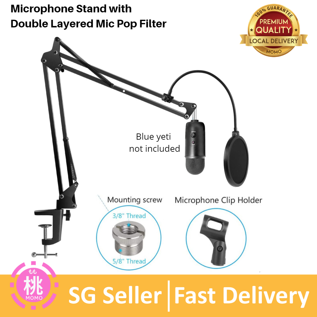 Heavy Duty Microphone Stand (Dual layered Windscreen Pop filter option available ), Suspension Boom Arm Stands for Blue Yeti , Blue Yeti X , Yeti Nano, Blue Snowball and Other Mic