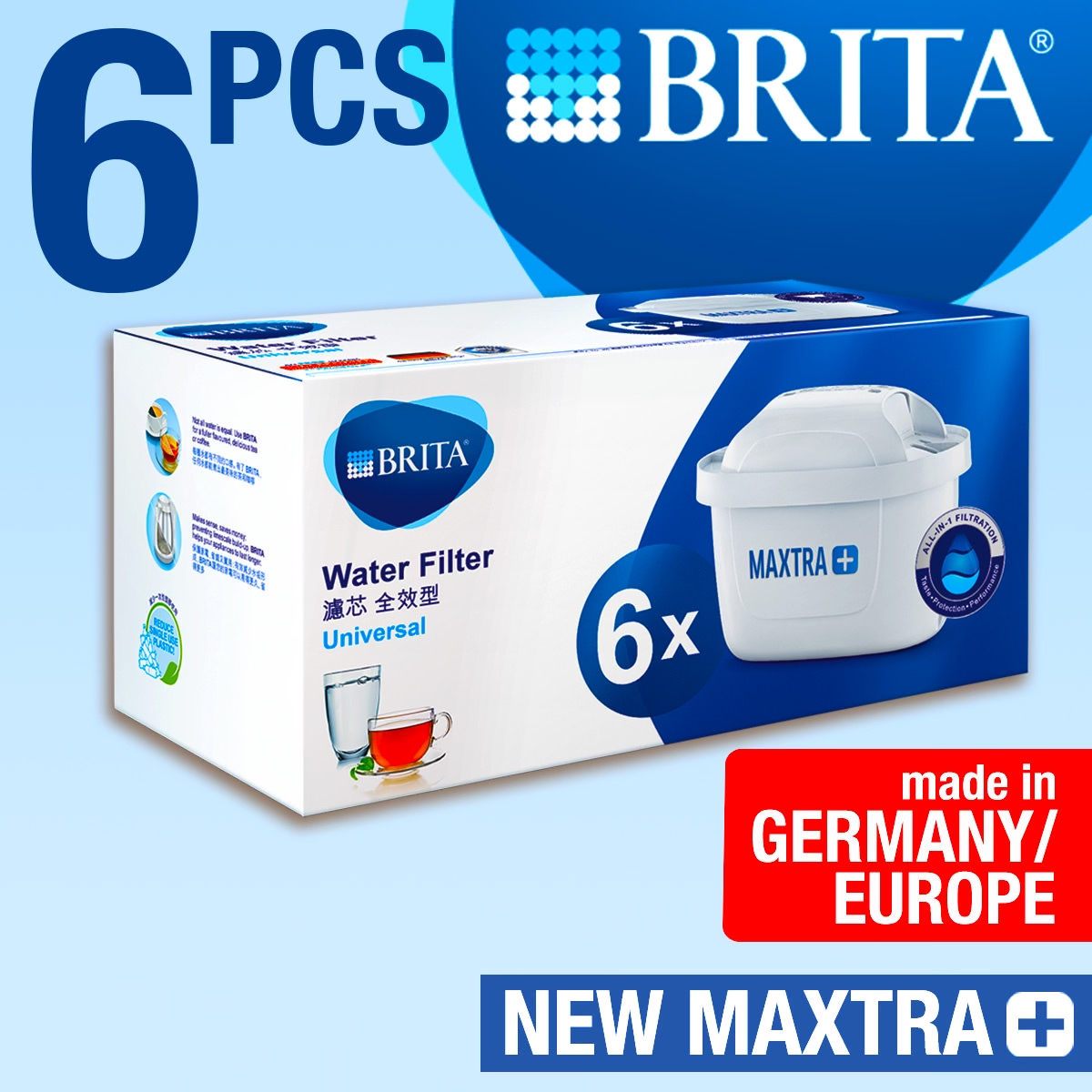 Brita MAXTRA+ Cartridge Filter 6 per box. Made in Germany