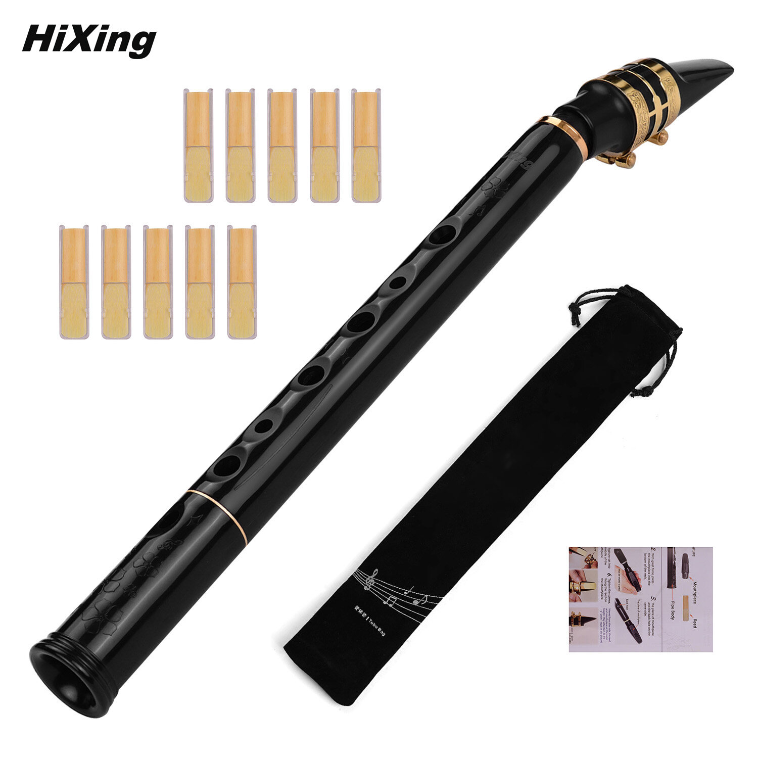 HiXing C Key Mini Pocket Saxophone Sax ABS Material with Mouthpieces 10pcs Reeds Carrying Bag Woodwind Instrument