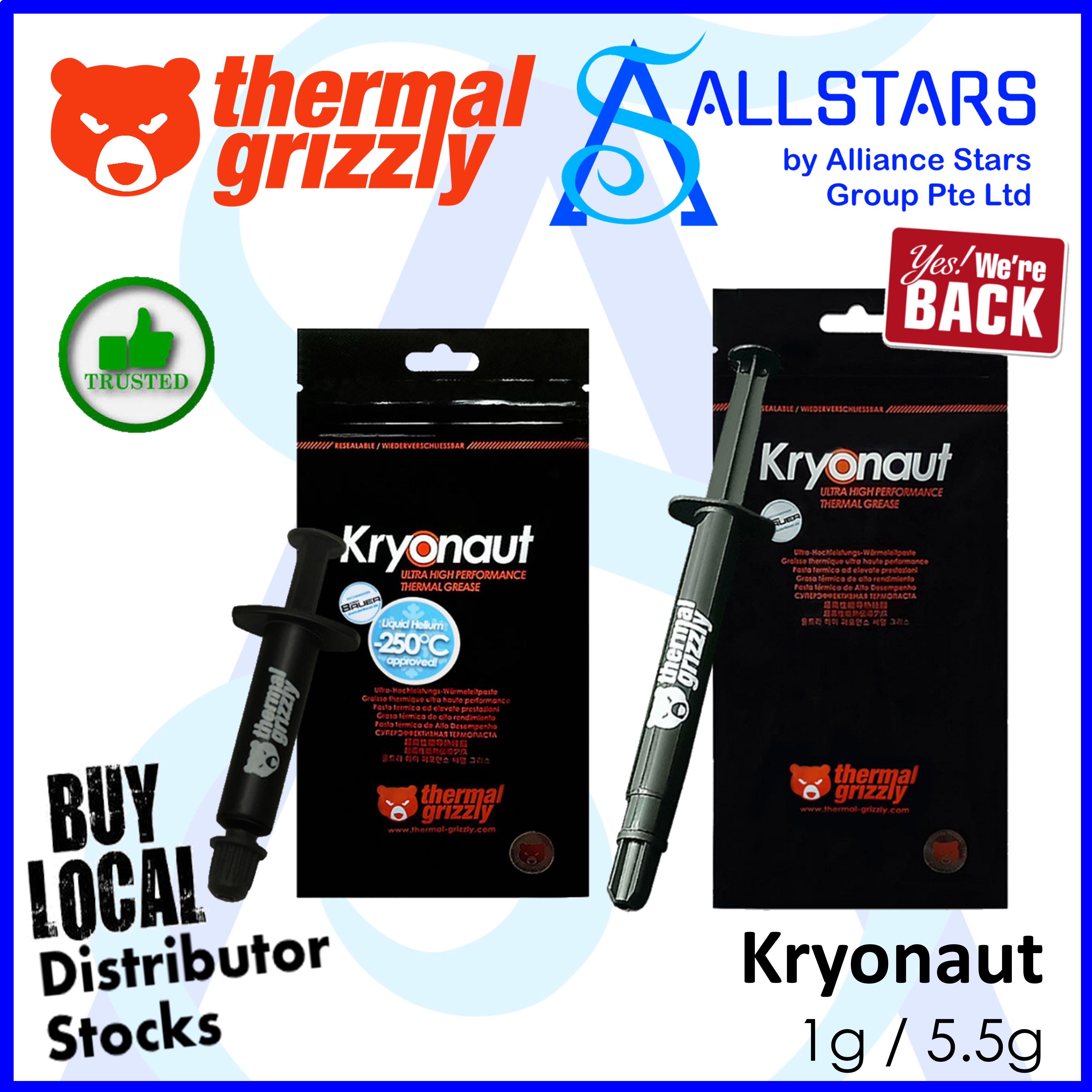(ALLSTARS : We are Back / Promo) Thermal Grizzly Kryonaut 1g / 5.5g Ultra High Performance Thermal Grease  (TG-K-001-RS) / (TG-K-015-R)