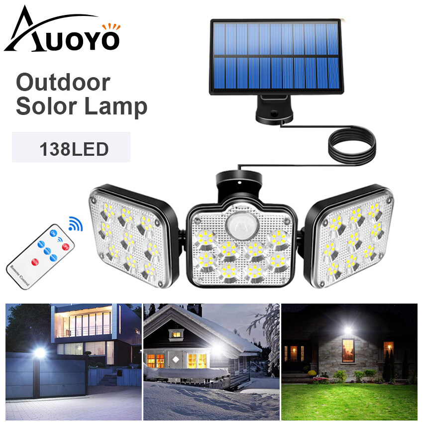 Auoyo 138/198 LED Solar Outdoor Lights Separate Lighting Wall Light 3 Modes Lamps Spotlight Motion Sensor Lamp Waterproof Wall Lamp Split Type 3 Way Solar Powered Lights Adjustable for Front Door Path
