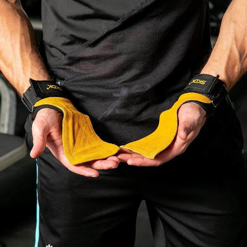SKDK Fitness Leather WeightLifting Gloves Gym Grip Palm Protector Strap Weight lifting Pad Wrist Wraps Dumbbell Gloves Gym Equipment