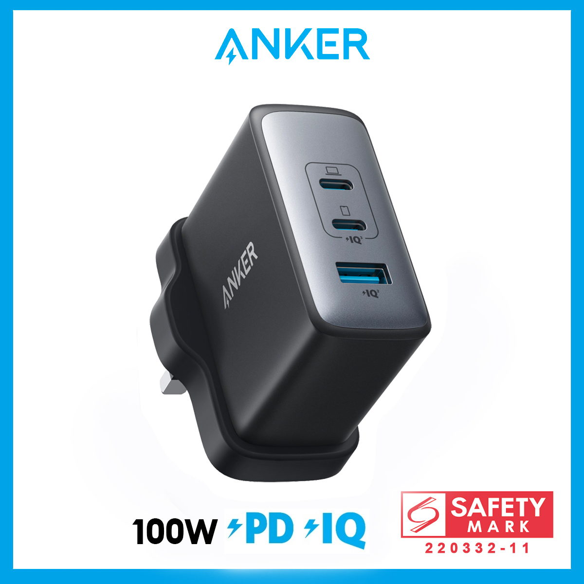 Anker Powerport 736 Nano II 100W USB C Charger, 3-Port GaN II Fast Compact Wall Gan Charger for iPhone 14/14Plus/14 Pro/14 Pro Max, iPhone 13, 12 Series, MacBook Pro/Air, Google Pixelbook, ThinkPad, D