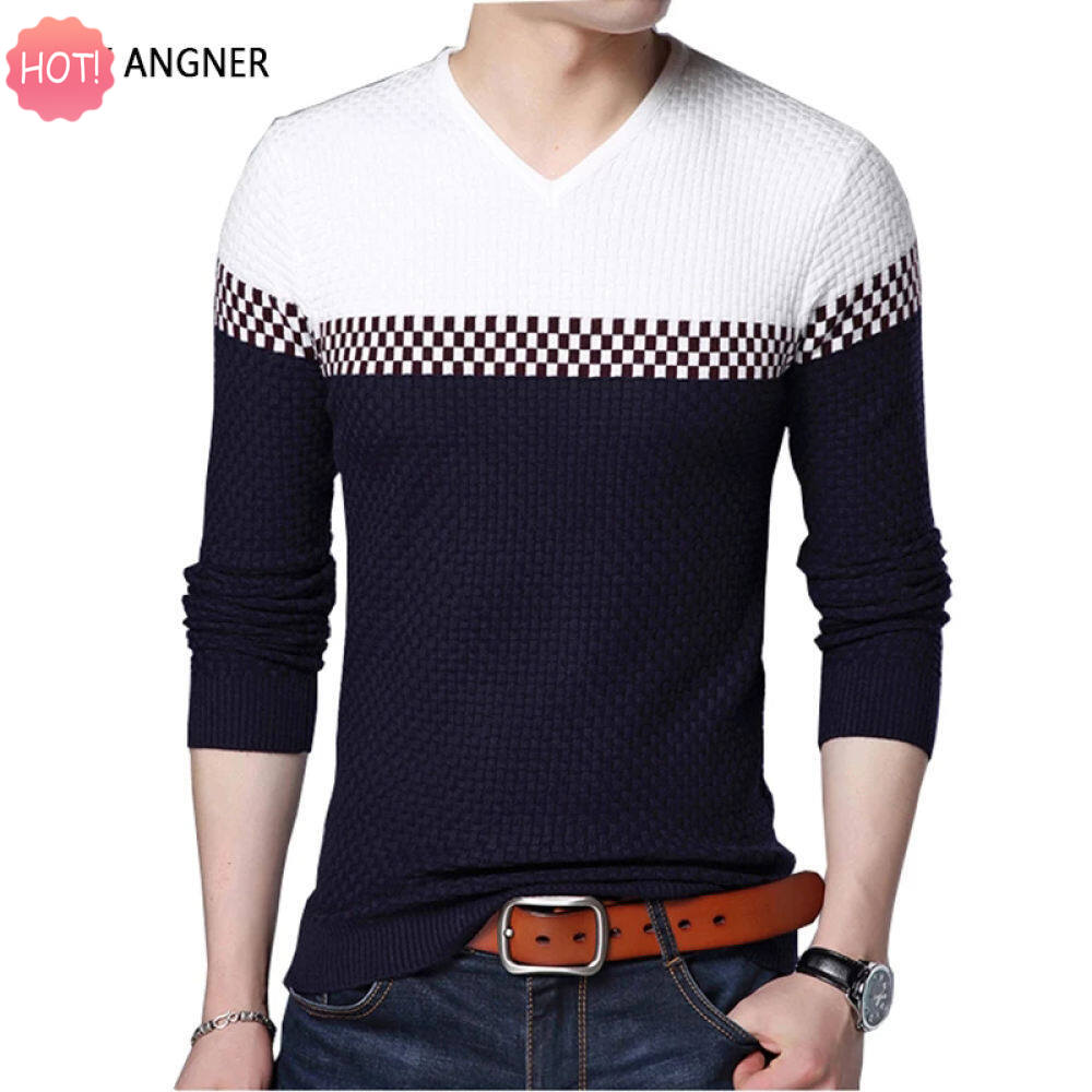 LUX ANGNER Brand Sweater Men Fashion V Neck Korean Slim Fit Pullove Sweaters For Man Casual Knitted Warm Sweater Male Autumn Winter Knitwear