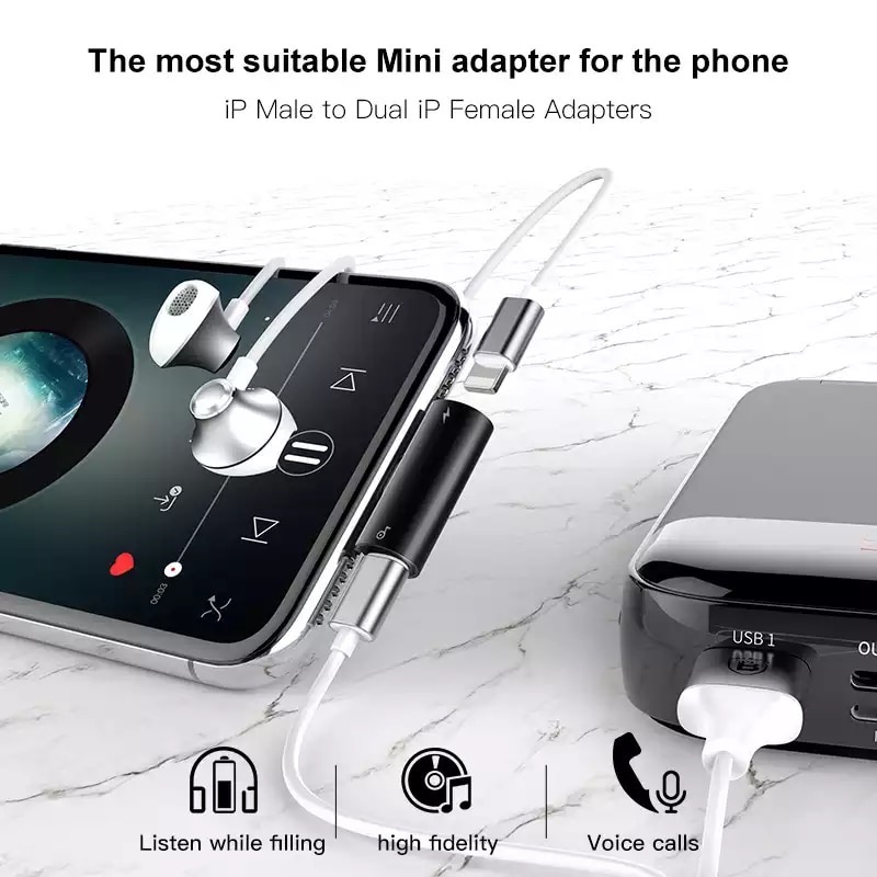 Baseus L46 iPhone Lightning Male to Dual iPone Lightning Female Adapter 8 Pin 2-in-1 Charger Headphone Adapter Audio Splitter