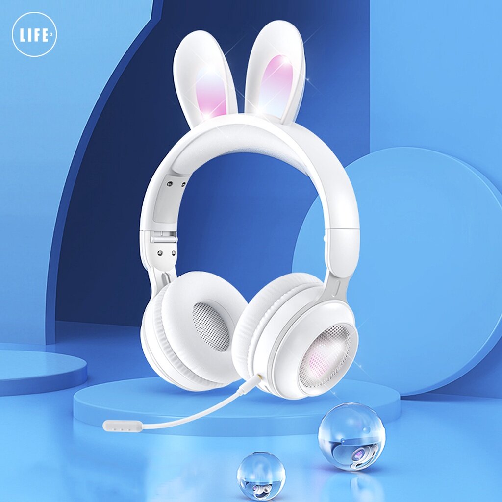 Glowing Wireless Headphones Flash Light Rabbit Ear HIFI Stereo With Mic Noise Reduction Headset For Kids Bluetooth Compatible