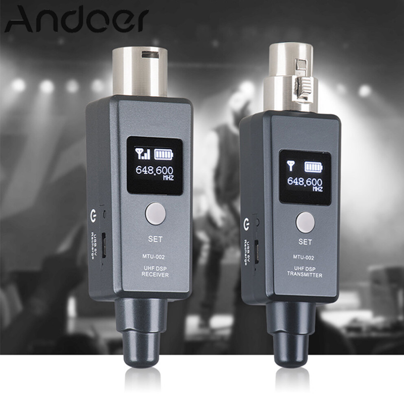 1 Pair Microphone Wireless System Micphone Wireless Tran-smitter System UHF DSP Tran-smitter & Receiver Mic/Line Two Modes for Dynamic/Condenser Microphone