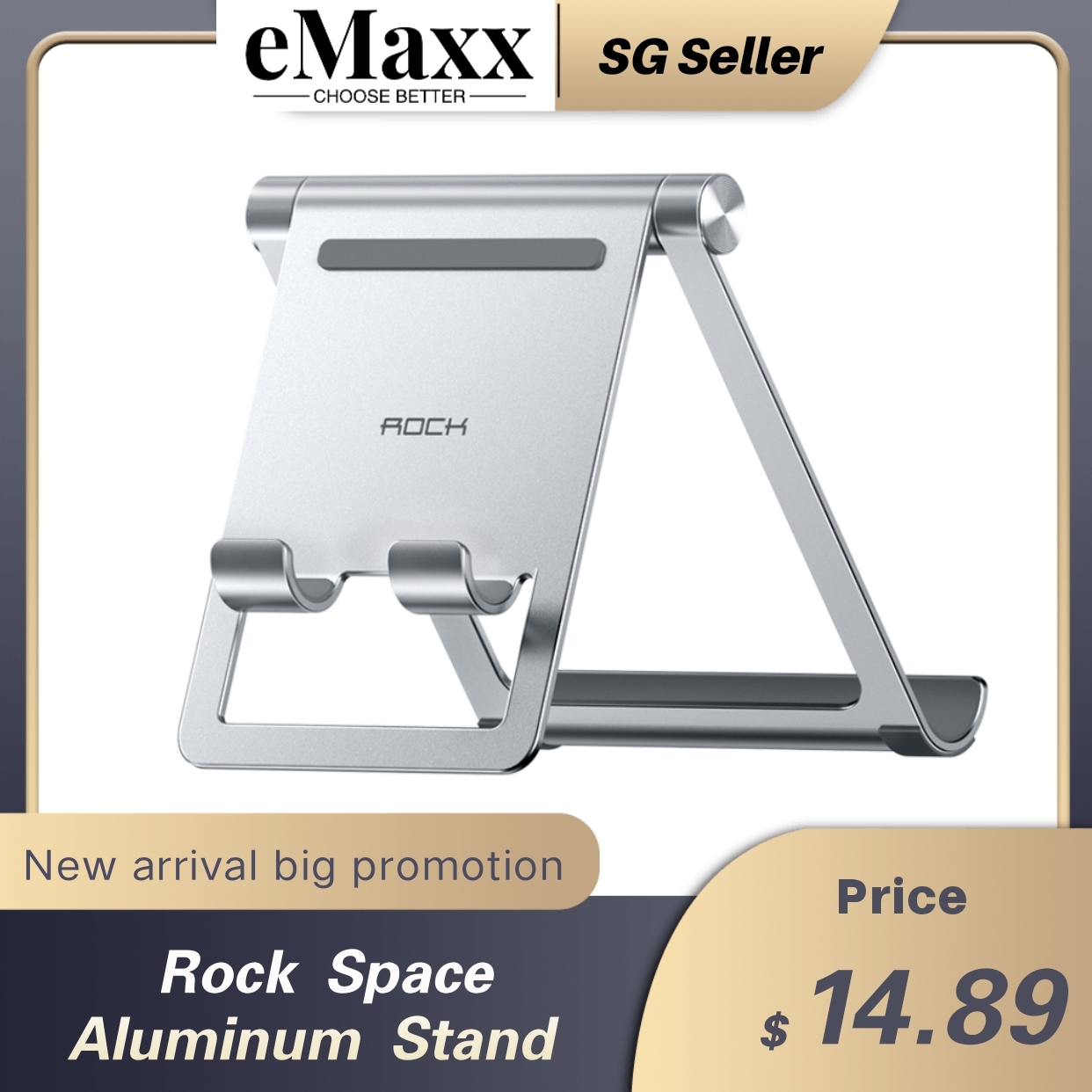 Rock Space Aluminum foldable phone stand holder adjustable metal design compatible for smartphone iphone 11 tablet and ipad