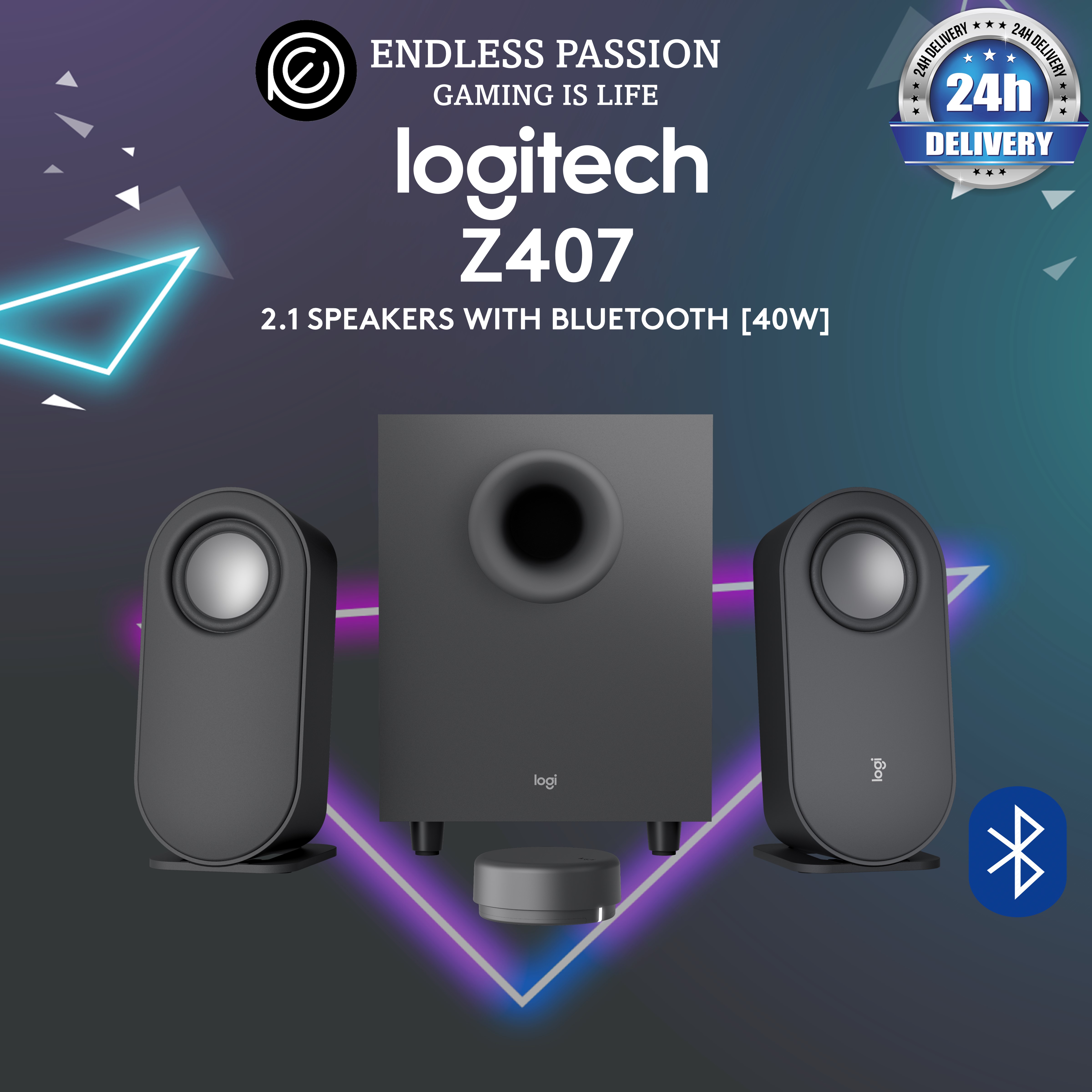 Logitech Z407 Bluetooth Computer Speakers with Subwoofer and Wireless Control, Immersive Sound, Premium Audio with Multiple Inputs, USB Speakers