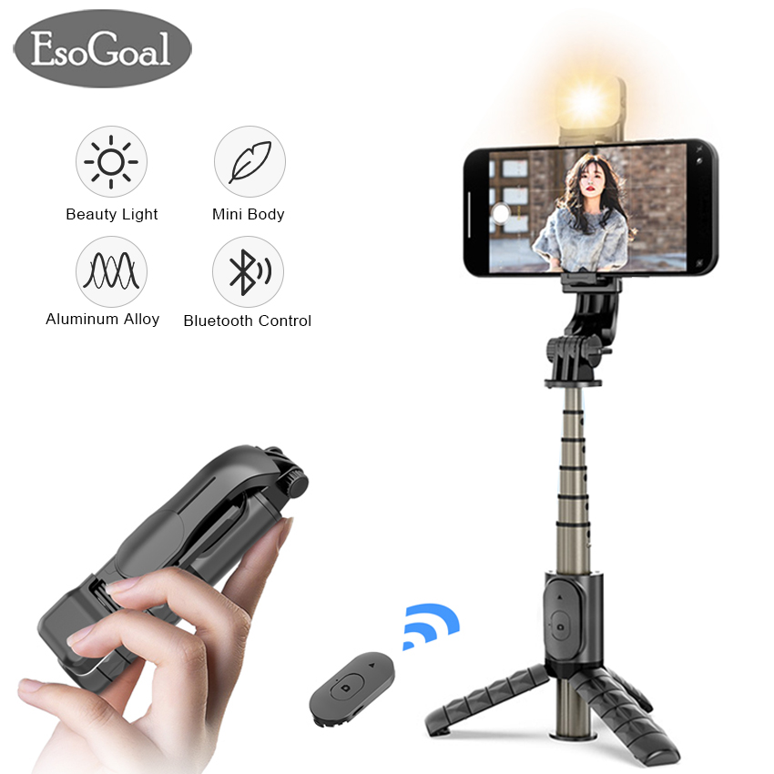 EsoGoal 2 in 1 Selfie Stick with Tripod and Light Tripod Stand for PhoneTripod Bluetooth Selfie Stand with Remote Shutter Foldable Tripod Monopod with LED Fill Light
