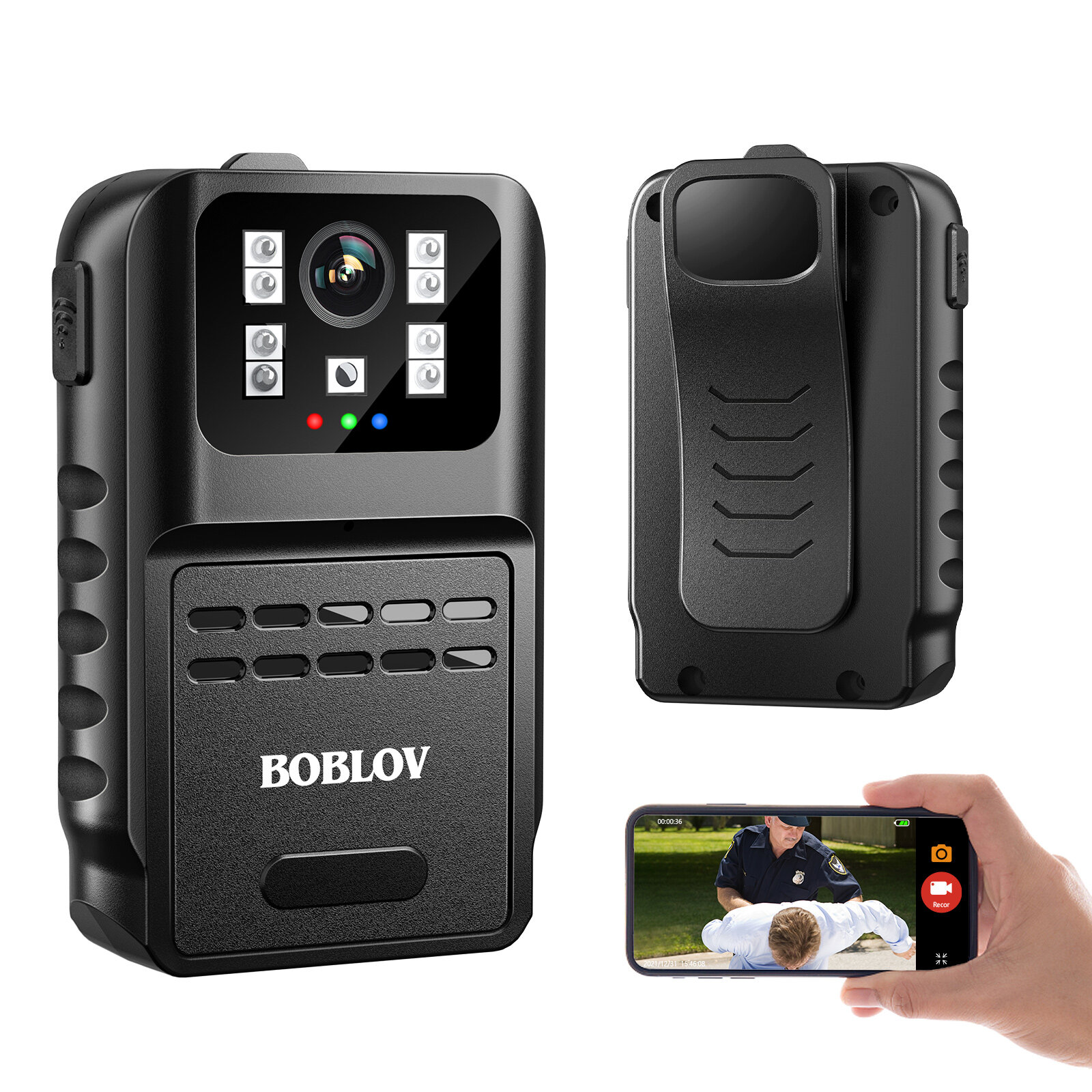 BOBLOV 880W WIFI Mini Body Worn Camera, 1080P IR Night Vision Pocket Camcorder APP Control Video Recorder Waterproof for Police Surveillance Security Guards