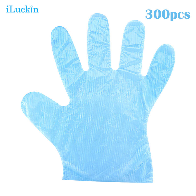 iLuckin Disposable Blue Transparent Gloves Disposable Plastic Gloves 100/200/300pcs Disposable Plastic convenient Disposable Gloves food kitchen industry production