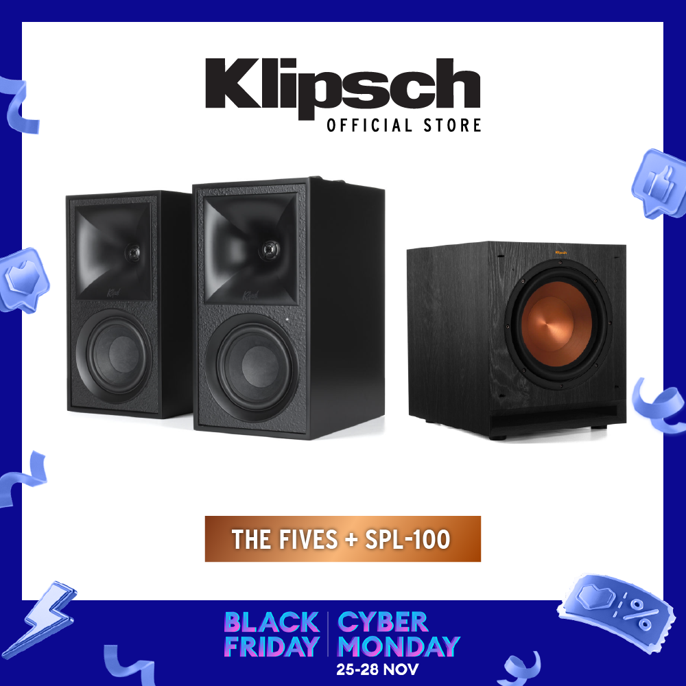 Klipsch The Fives Powered Bookshelf Speaker + Klipsch SPL-100 Subwoofer [Deliver Walnut in Mid Dec]