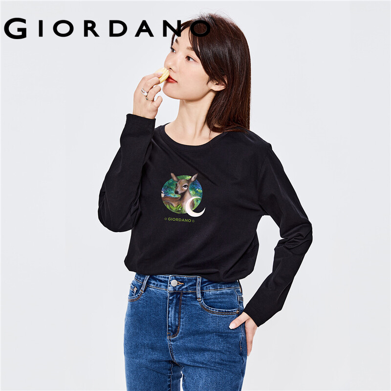 GIORDANO Women ARTAND Series T-Shirts Quality Print 100% Cotton Tee Spring Fall Long Sleeve Simple Casual T-Shirts 99392101
