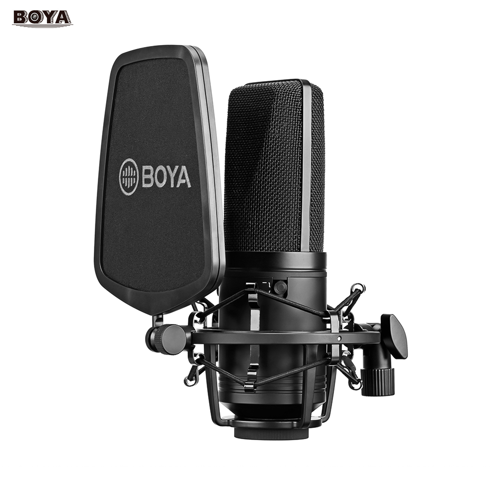 dodocool BOYA BY-M1000 Professional Large Diaphragm Condenser Microphone Podcast Mic Kit Support Cardioid/Omnidirectional/Bidirectional with Double-layer Pop Filter Shock Mount XLR Cable for Singer Vo