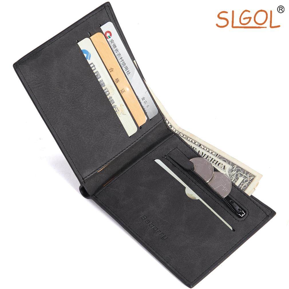 Slim Minimalist Leather Wallets for Men With Coin Zipper Pocket By SLGOL-direct