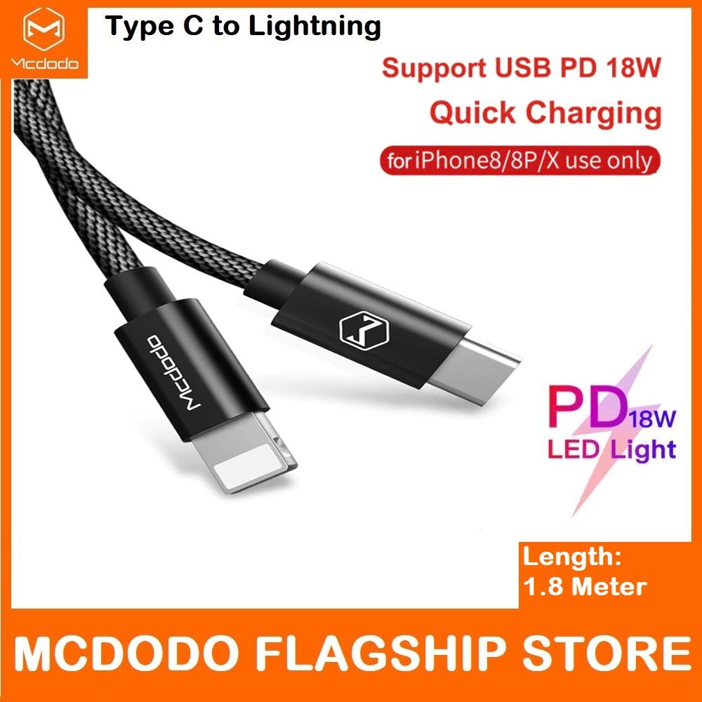 MCDODO PD 18W Fast Charging Type C to Lightning Cable 1.2Meter / 1.8Meter
