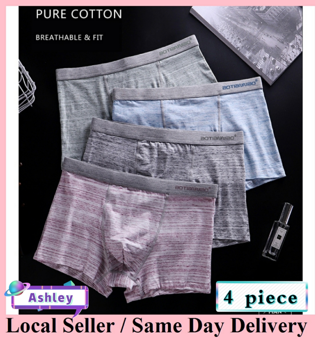 (Bundle of 4pcs) Men Underwear Men's Cotton Boxer Shorts Comfortable Underpants Plus Size Men's Panties（55-95kg）
