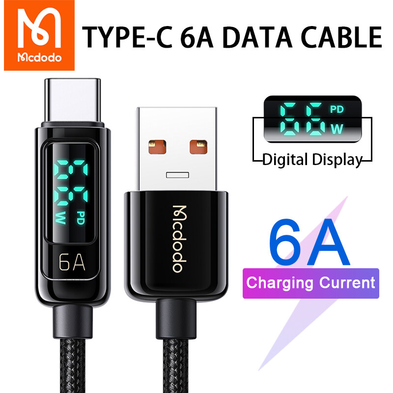 Mcdodo 66W USB Type C 6A Super Fast Charging Cable For Huawei Xiaomi Samsung QC Flash Charge VOOC AFC FCP Digital Display Data Cord