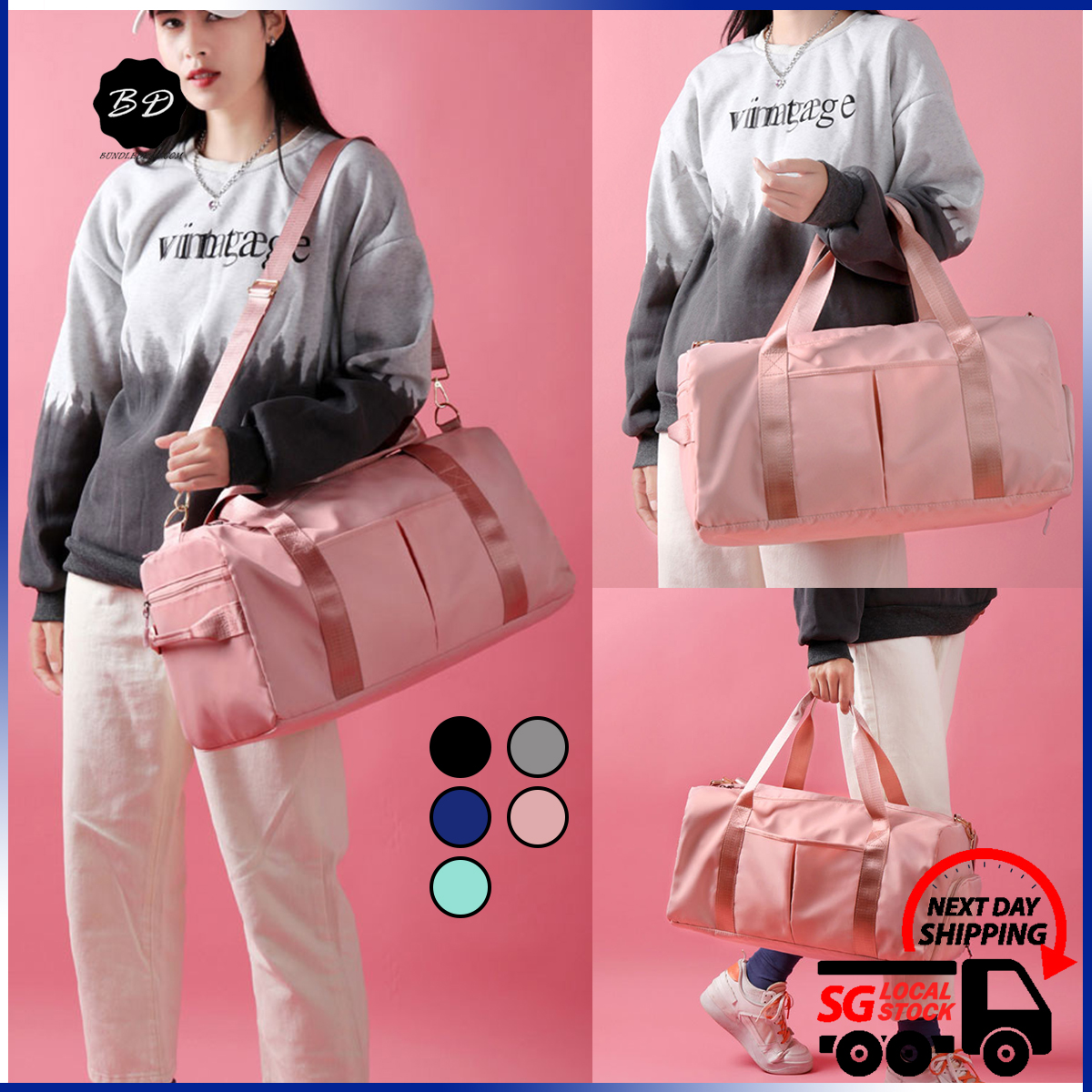 ?[SG] Unisex Duffel Bag Travel with Wet Dry Separation & Shoes Compartment/ Gym Fitness Bag/ Weekend Bag/ Yoga Bag