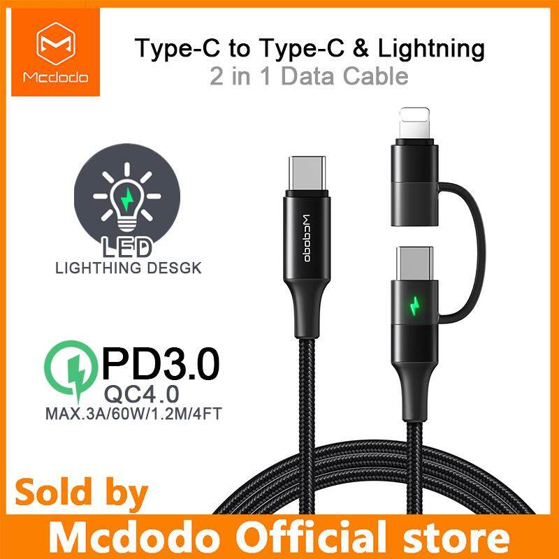 Mcdodo USB C Cable TO Type-C +iPhone lightning Cable  2 in 1 PD 60W For iphone 11 12 13 pro max  iPhone X 8 Plus XR XS MAX  Fast Charging Cable For Samsung  huawei Mate 20 Pro P30 Pro Xiaomi Charger D